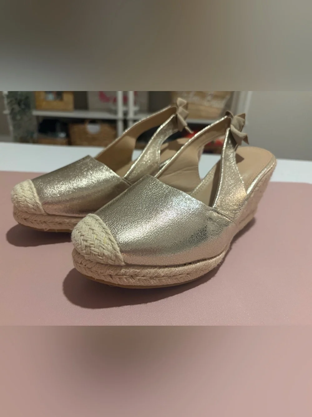 Womens Champagne Gold Espadrille Wedge Slingback EU 38